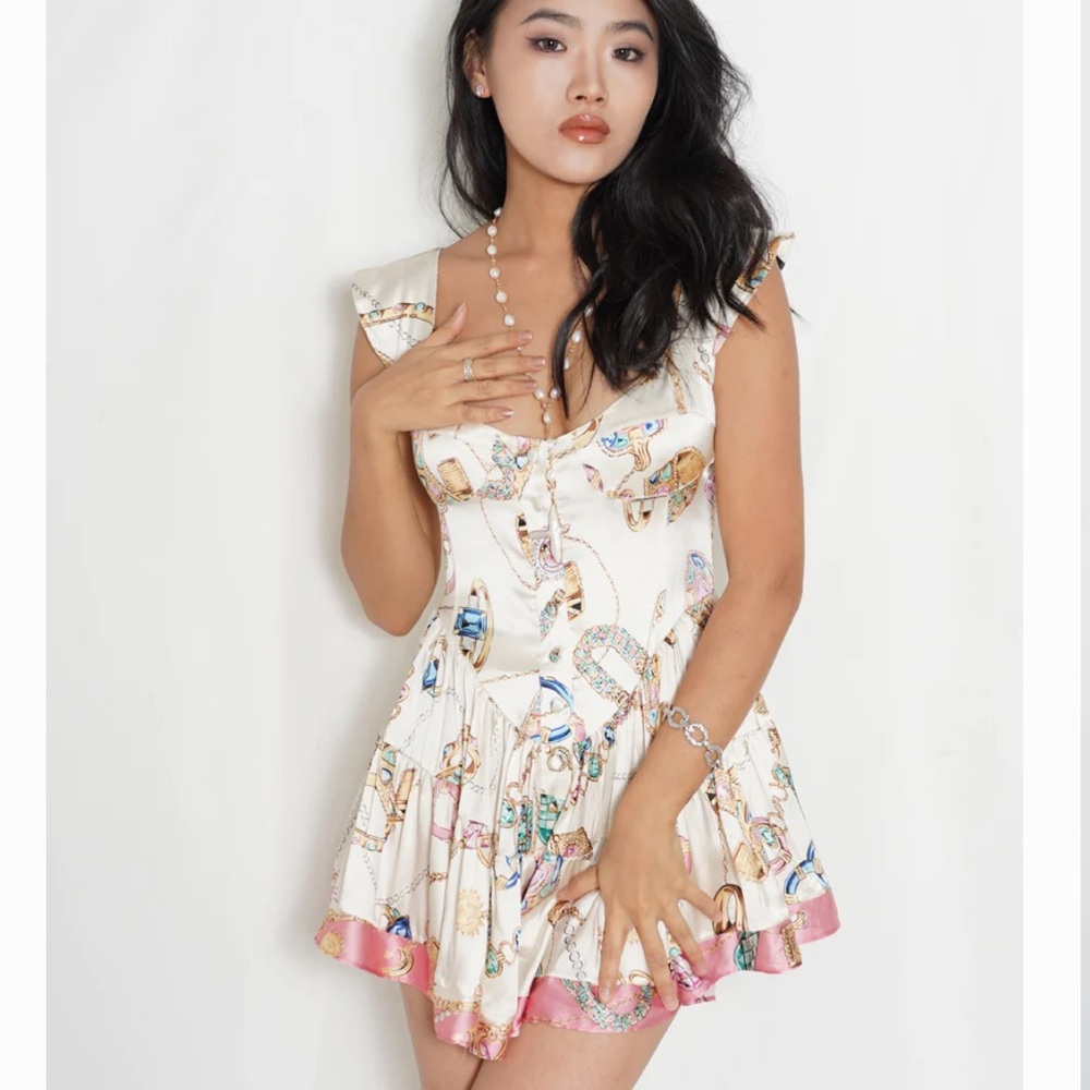 VANESSA MOONEY THE ELISABETH ROMPER DRESS in Jewelry Print Size Large - Picture 2 of 13